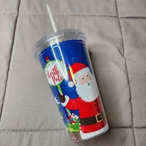 Christmas Santa Tumbler with Straw